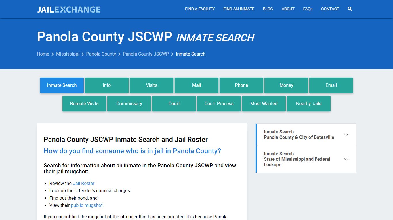 Inmate Search: Roster & Mugshots - Panola County JSCWP, MS - Jail Exchange