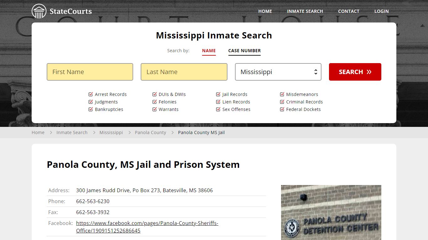Panola County MS Jail Inmate Records Search, Mississippi - StateCourts