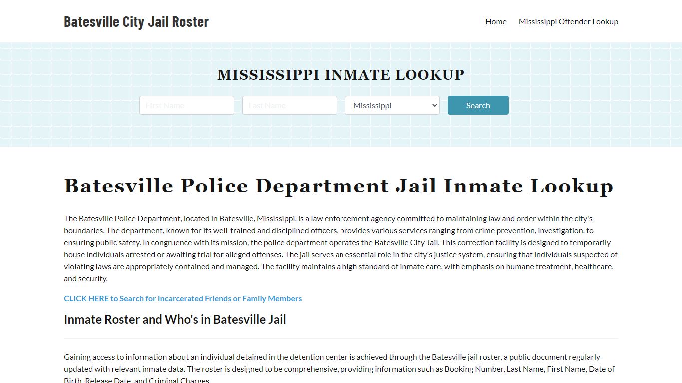 Batesville Police Department & City Jail, MS Inmate Roster, Arrests ...